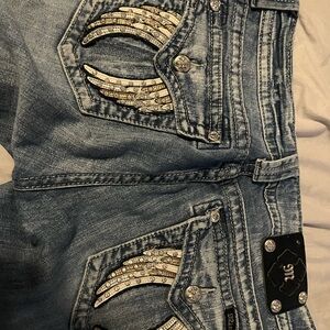Miss Me Blue Jeans with Silver Embellishments